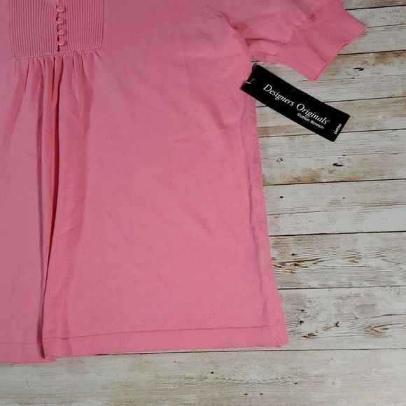 NEW Designers Originals Pink Short Sleeve Sweater Cotton Stretch Petite Medium - Picture 4 of 9